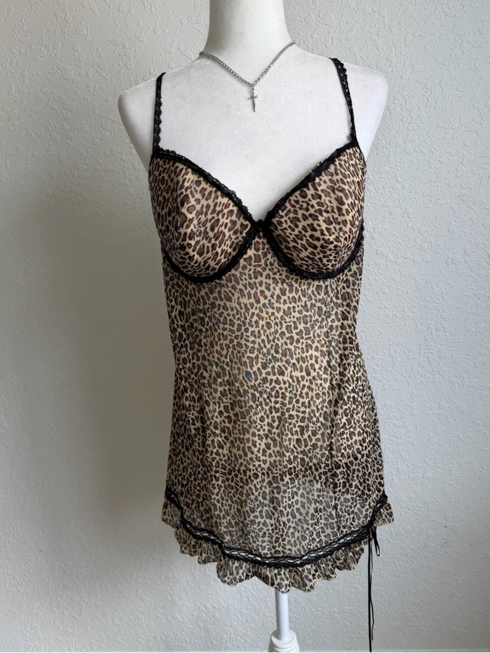 Rampage Leopard Print Chemise with Black Trim